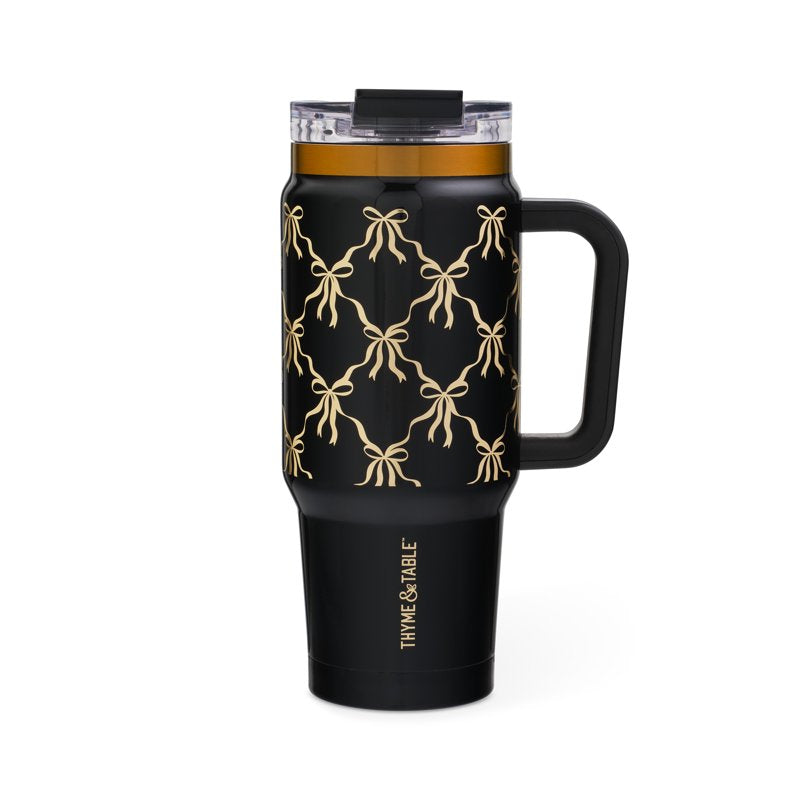 32oz Stainless Steel Luna Tumbler with Handle & Dual Straw Lid - Black Bow