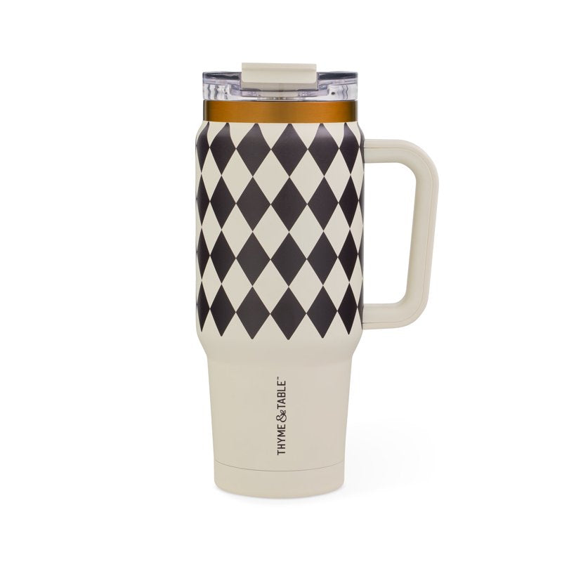 32oz Stainless Steel Luna Tumbler with Handle & Dual Straw Lid - Black Diamond