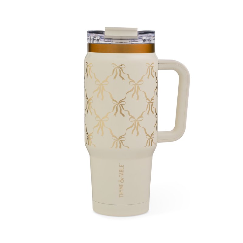 Stainless Steel Luna Tumbler 32oz with Handle & Dual Straw Lid - Cream Bow