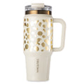 Stainless Steel 32oz Luna Tumbler with Handle & Dual Straw Lid - Cream & Gold Dots