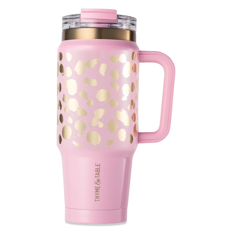 Stainless Steel 32oz Luna Tumbler with Handle and Dual Straw Lid - Pink & Gold Dots
