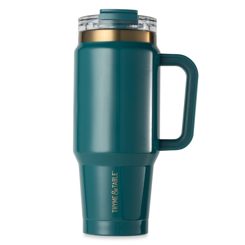 32 oz Stainless Steel Tumbler with Handle & Dual Straw Lid - Teal Gloss