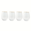 Scalloped Stemless Wine Glass Set with Gold Trim - 4 Pieces