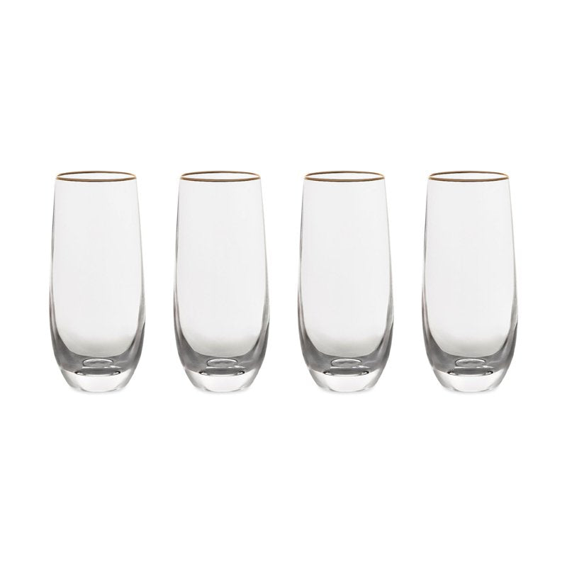 Stemless Flute Glass Set with Gold Rim - 8 oz, Set of 4