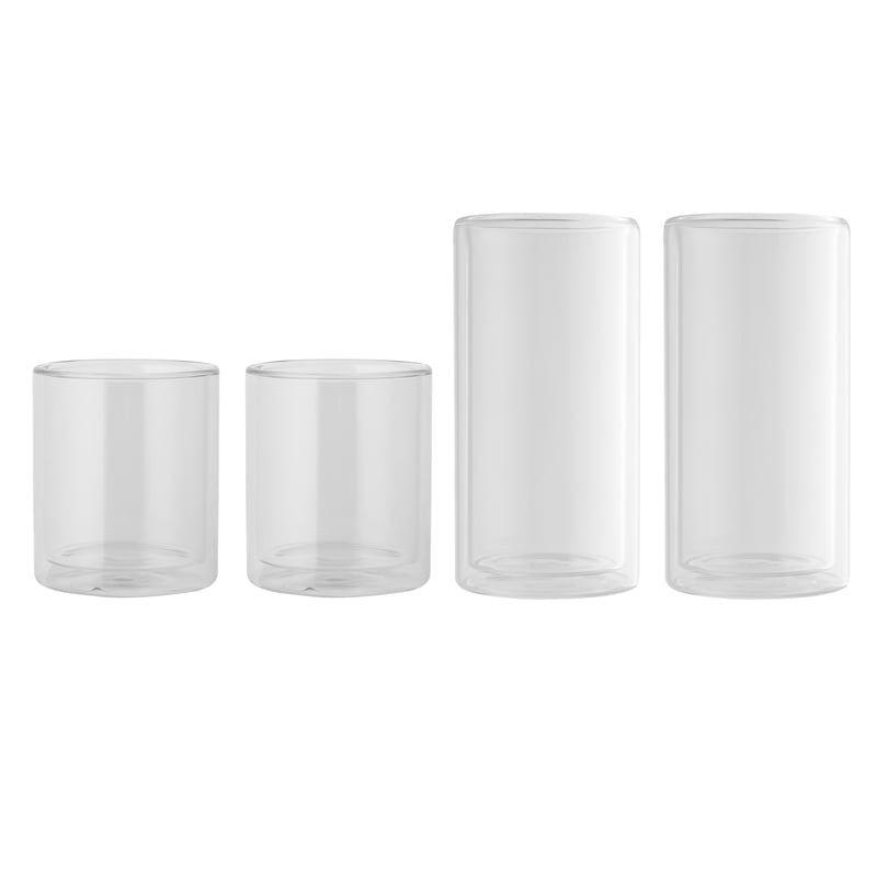 Clear Double Wall Drinking Glasses Set - 4 Pieces, 13 & 16 oz