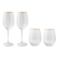 Scalloped Wine Glass Set with Gold Rim - 4 Piece