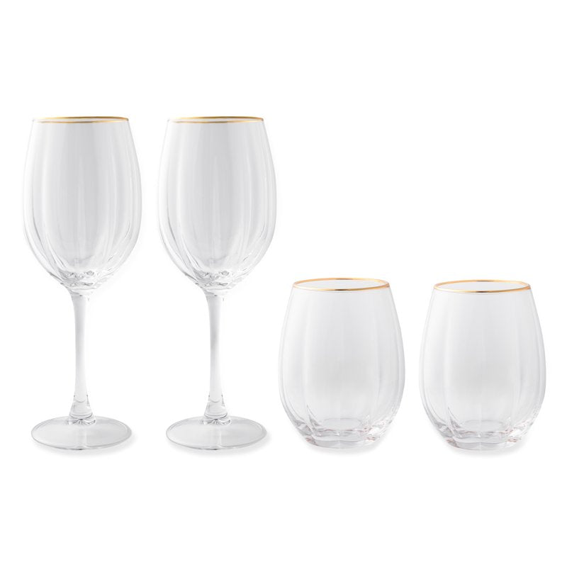 Scalloped Wine Glass Set with Gold Rim - 4 Piece