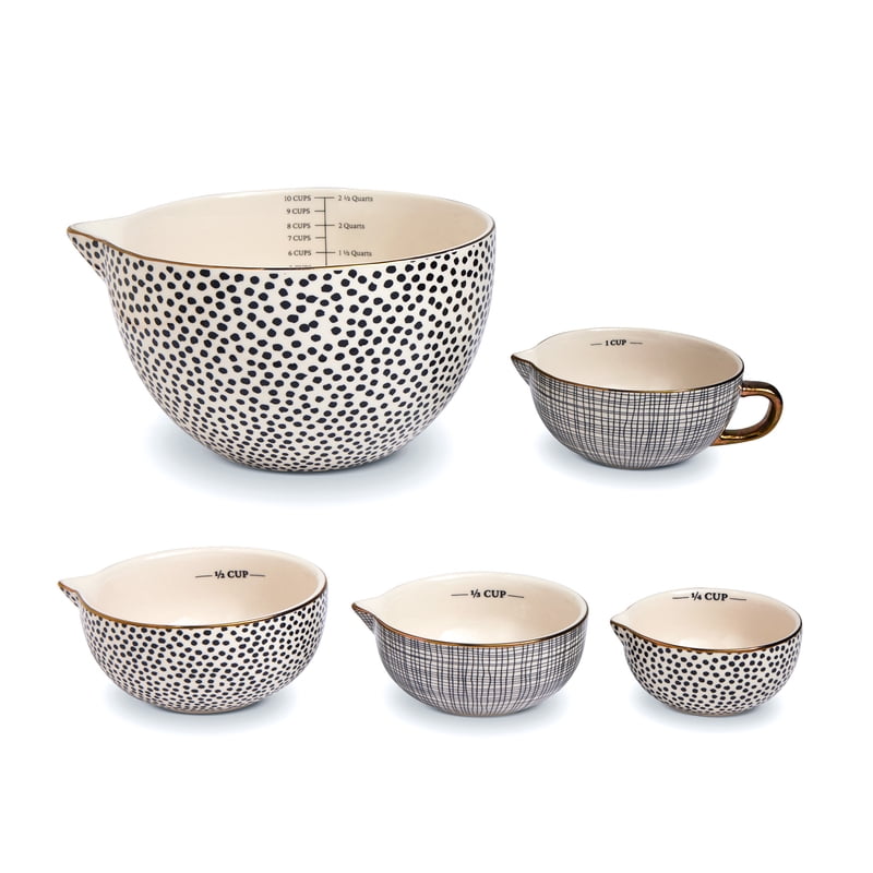 5-Piece Ceramic Mixing and Measuring Bowl Set - Dot Pattern