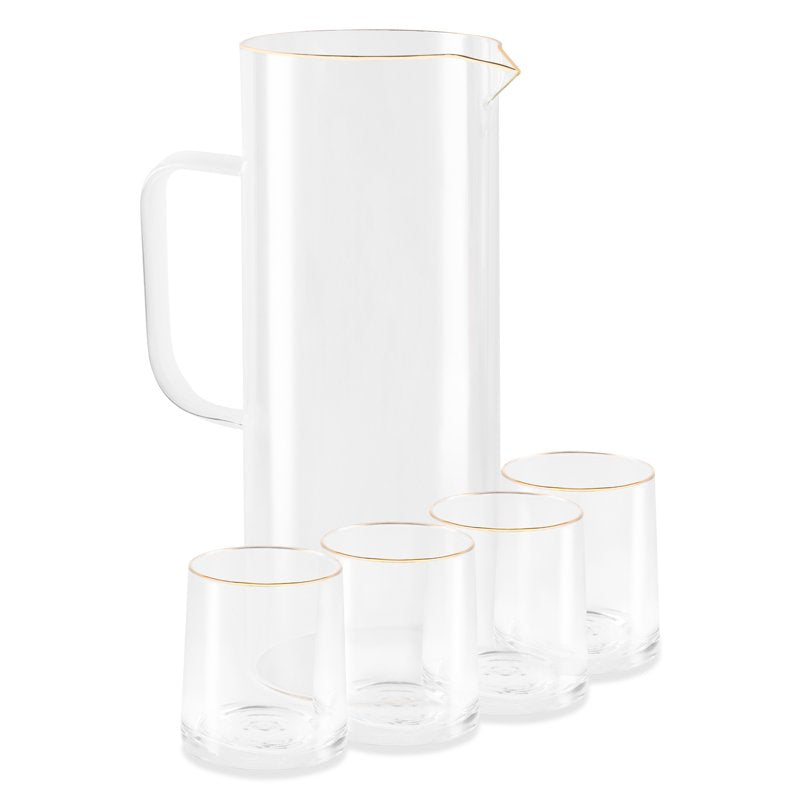 Harvest Pitcher and Drinking Glass Set - 5-Piece Gold Rim