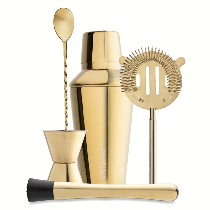 5-Piece Stainless Steel Gold Bar Tool Set for Cocktails