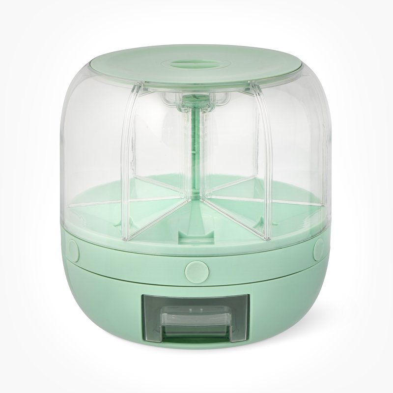 Rotating Plastic Food Storage Dispenser with 6 Sections - Green