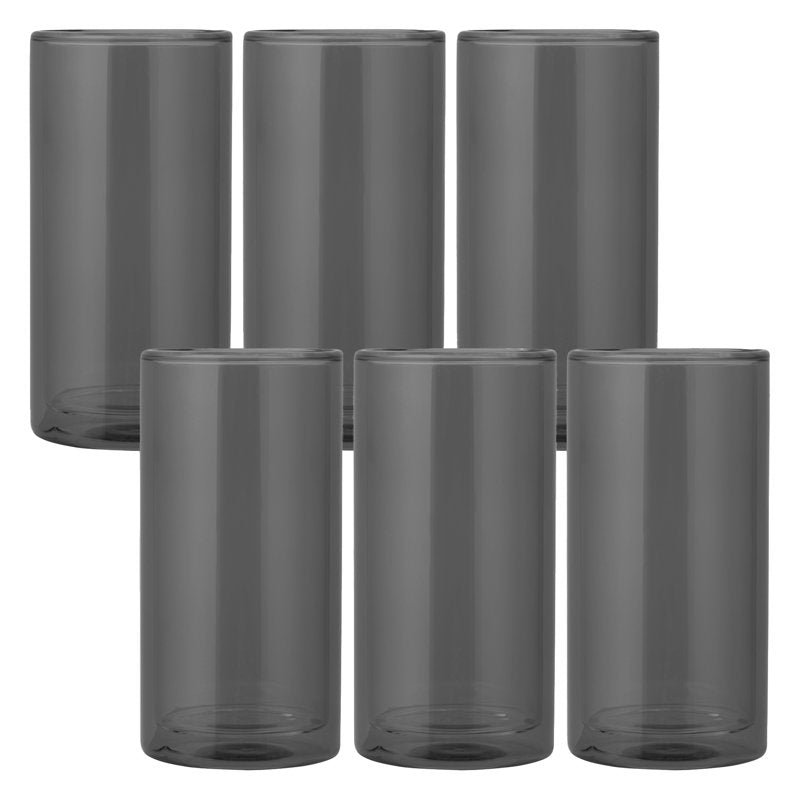 16oz Double Wall Glass Set - Black, 6-Piece