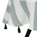 70" Round Tablecloth - Green and White with Black Tassels