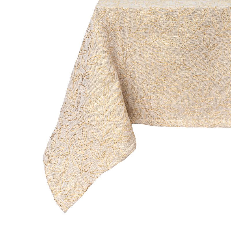 84" Rectangle Tablecloth - Cream with Gold Leaf Design