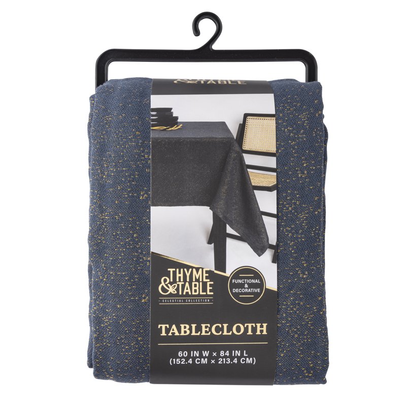 84" Rectangle Tablecloth - Navy and Gold Celestial Design
