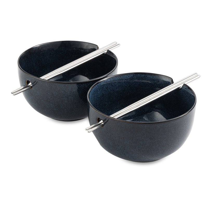 Ramen Bowl Set with Chopsticks - 2 Pack Ceramic