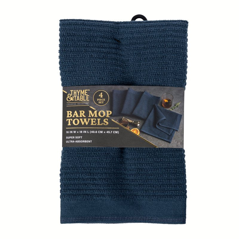 Ultra Absorbent Navy Cotton Kitchen Towels - 4 Pack