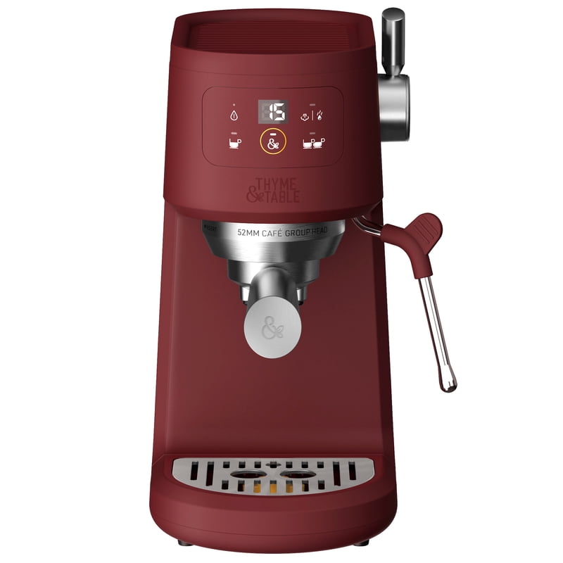 Mini Espresso Machine with 15-Bar Pressure & Steam Wand - Cabernet Red