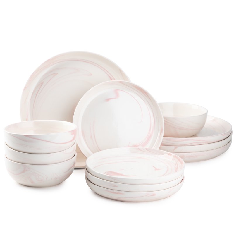 Pink Marble Stoneware Dinnerware Set - 12 Pieces