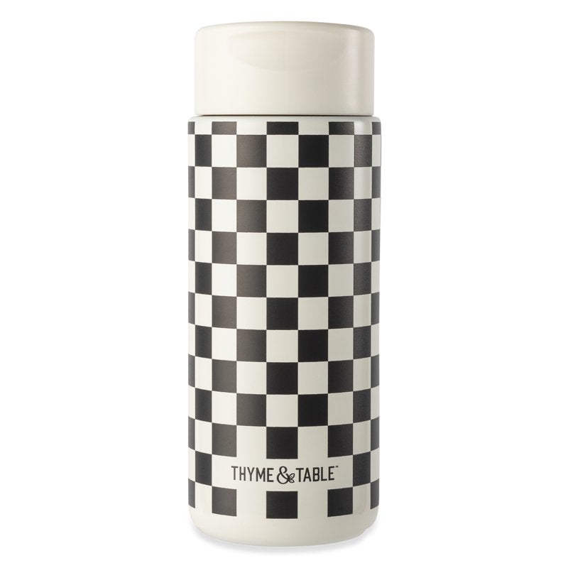 22 oz Stainless Steel Coffee Tumbler - Cream & Black Check