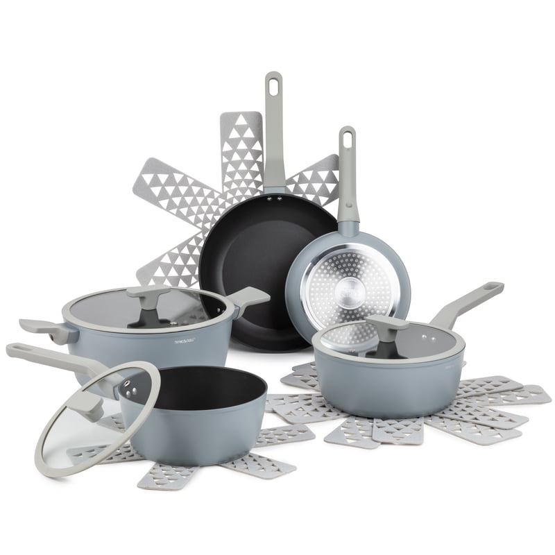 12-Piece Non-Stick Cookware Set - Cool Grey