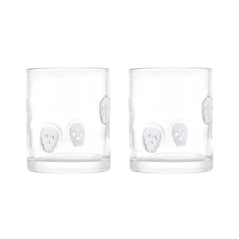 Halloween White Skull Drinking Glasses - Set of 2, 12 fl oz
