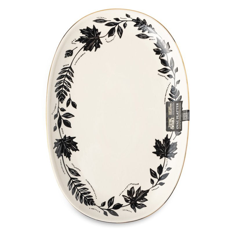 Oval Stoneware Serve Platter - 17 Inch Harvest Design
