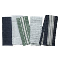 5 Pack Cotton Kitchen Towels Set - Navy, Green & White