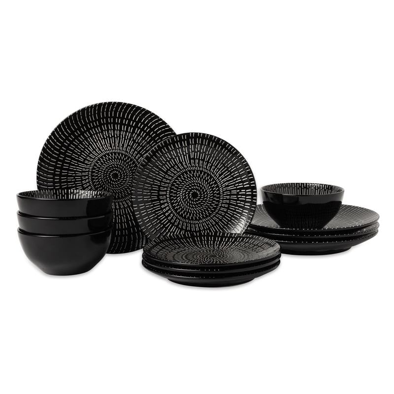 12-Piece Stoneware Dinnerware Set - Matte Black, Service for 4