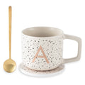 Monogram A Stoneware Coffee Mug Set with Coaster & Stir Spoon
