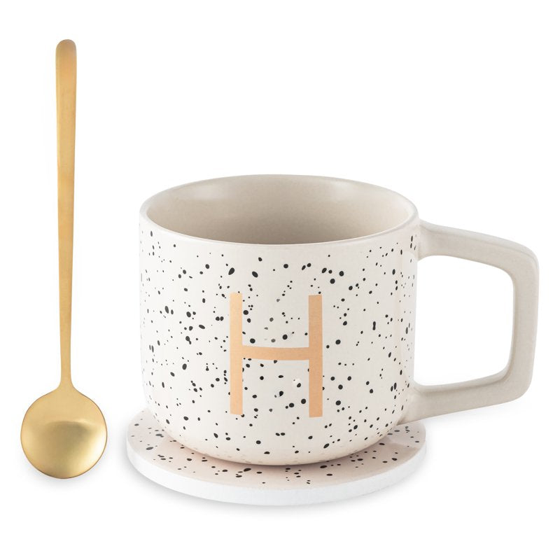 Monogram H Stoneware Mug Set with Coaster & Stir Spoon - 13.5 fl oz