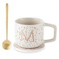 Monogram M Stoneware Mug Set with Coaster & Stir Spoon