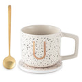 Monogram U Stoneware Coffee Mug Set with Coaster & Spoon