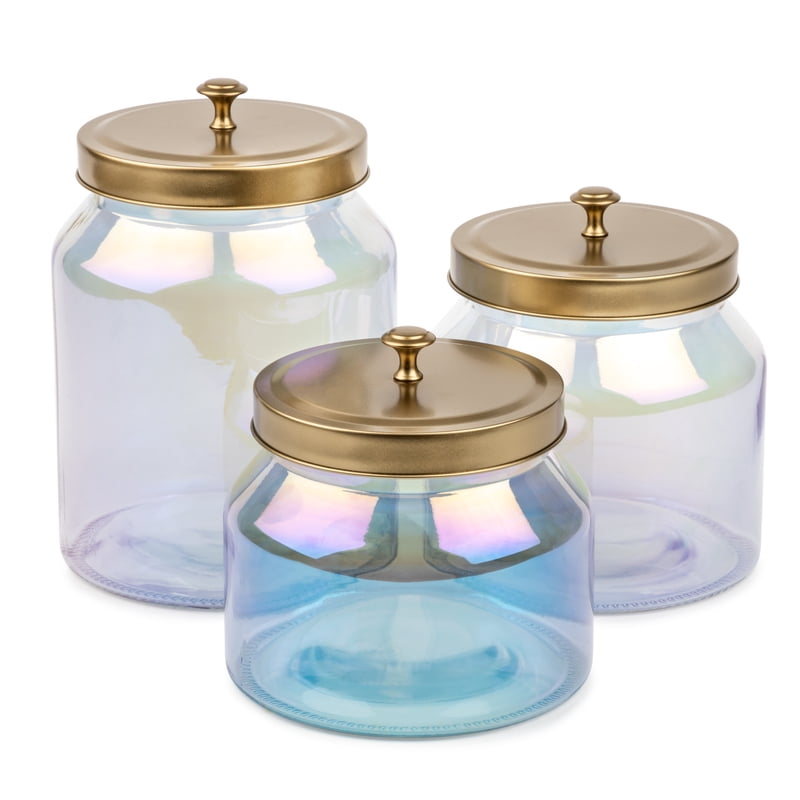 Rainbow 3-Piece Glass Food Storage Jar Set with Gold Lids - Multicolor
