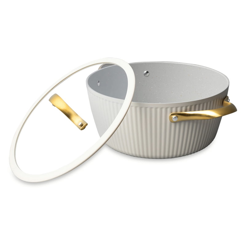 5.5 QT Non-Stick Ceramic Ribbed Dutch Oven - White & Gold