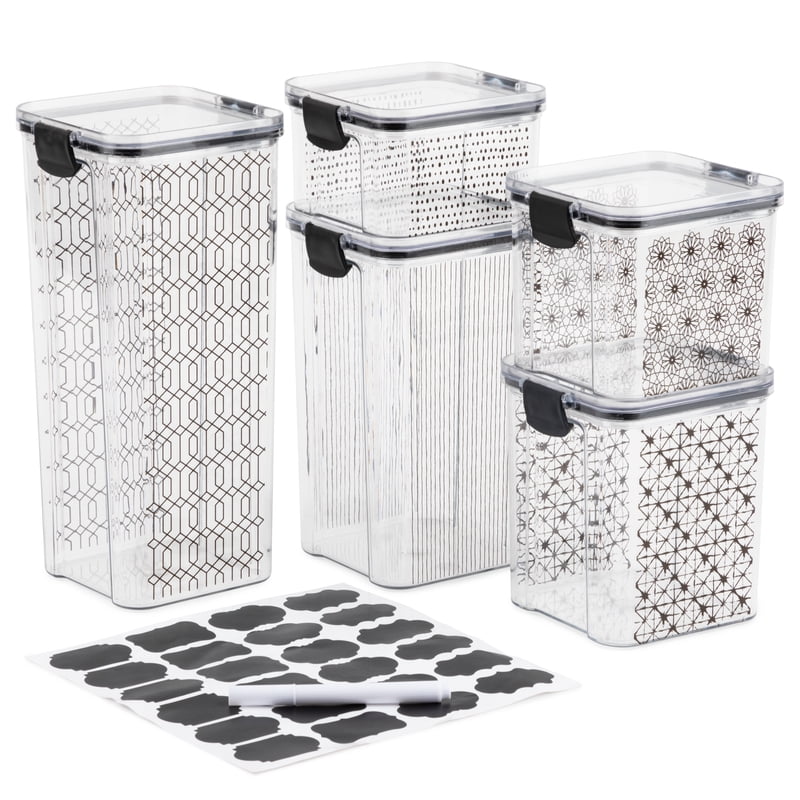 10-Piece Airtight Food Storage Container Set with Labels - Black