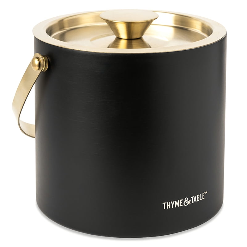 Stainless Steel Ice Bucket - Black with Gold Accents - Single
