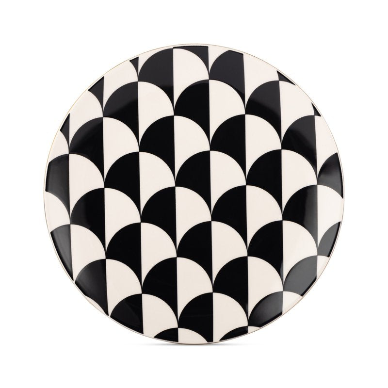 Ceramic Salad Plate with Black & White Geometric Design