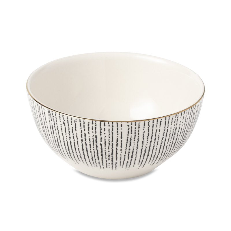 Ceramic Serving Bowl with Gold Rim - Modern Linear Design - Single