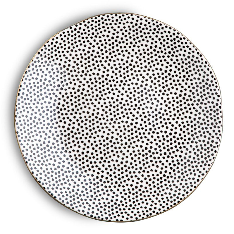 Ceramic Dinner Plate - Black and White Dot Design