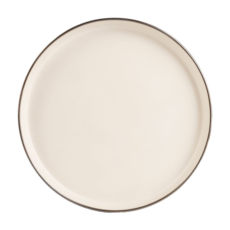 Ceramic Dinner Plate with Bronze Rim - Cream, Durable & Elegant