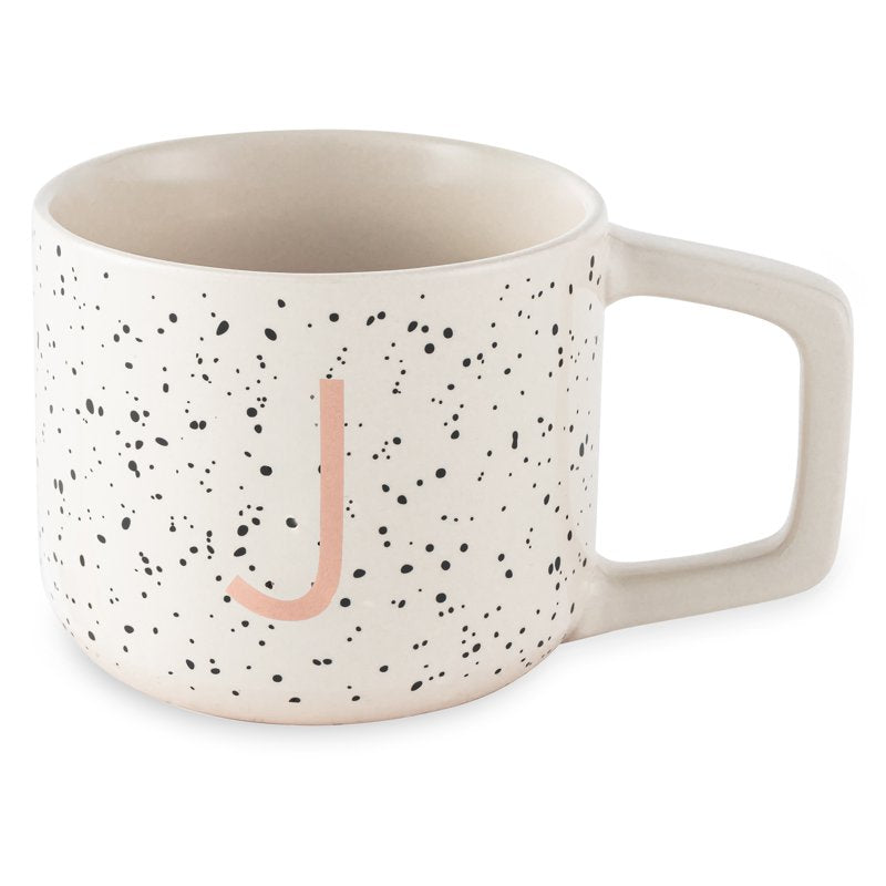 Monogram J Stoneware Mug - 13.5 oz White Speckled Design
