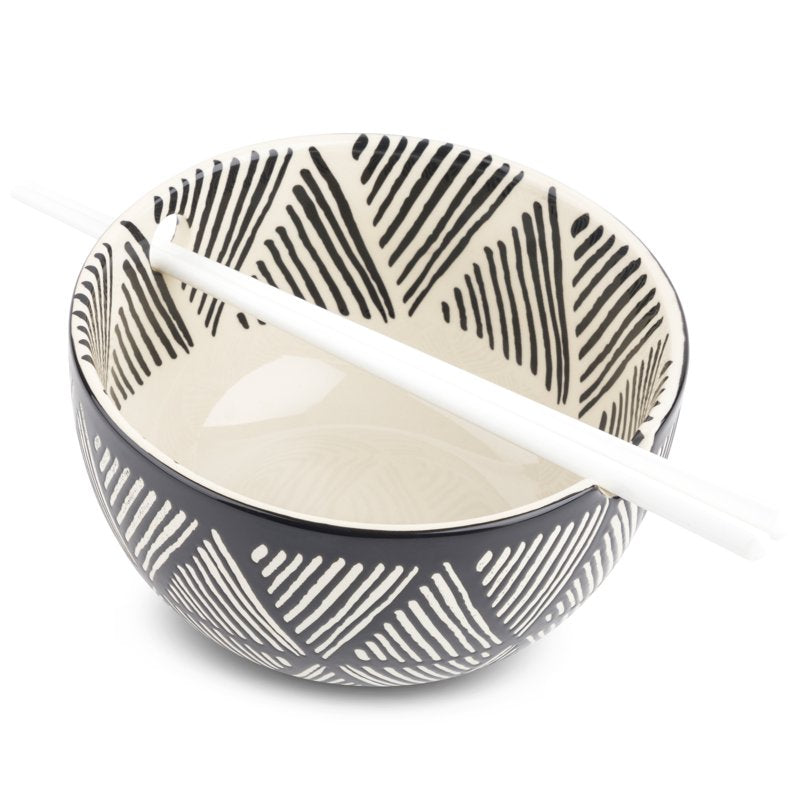 Triangle Ceramic Ramen Noodle Bowl with Chopsticks - Single