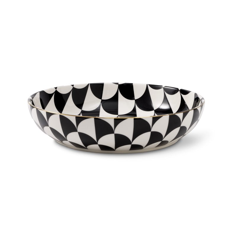Ceramic Serve Bowl - Black and White Geometric Pattern