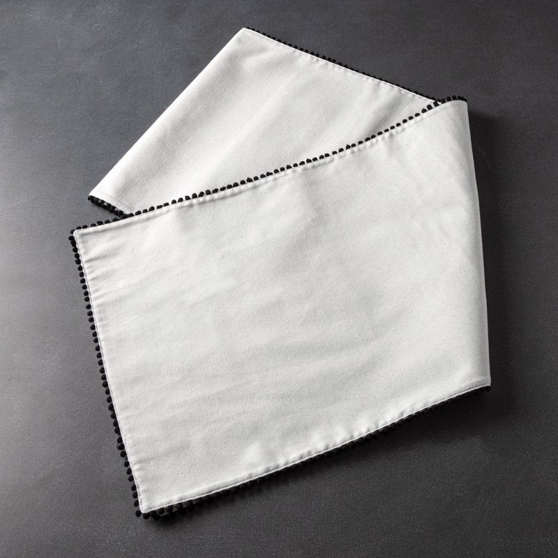 Ivory Table Runner with Black Pom Pom Trim - 14" x 72"