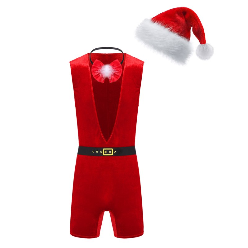 Men's Christmas Santa Claus Bodysuit Costume with Hat - XXL