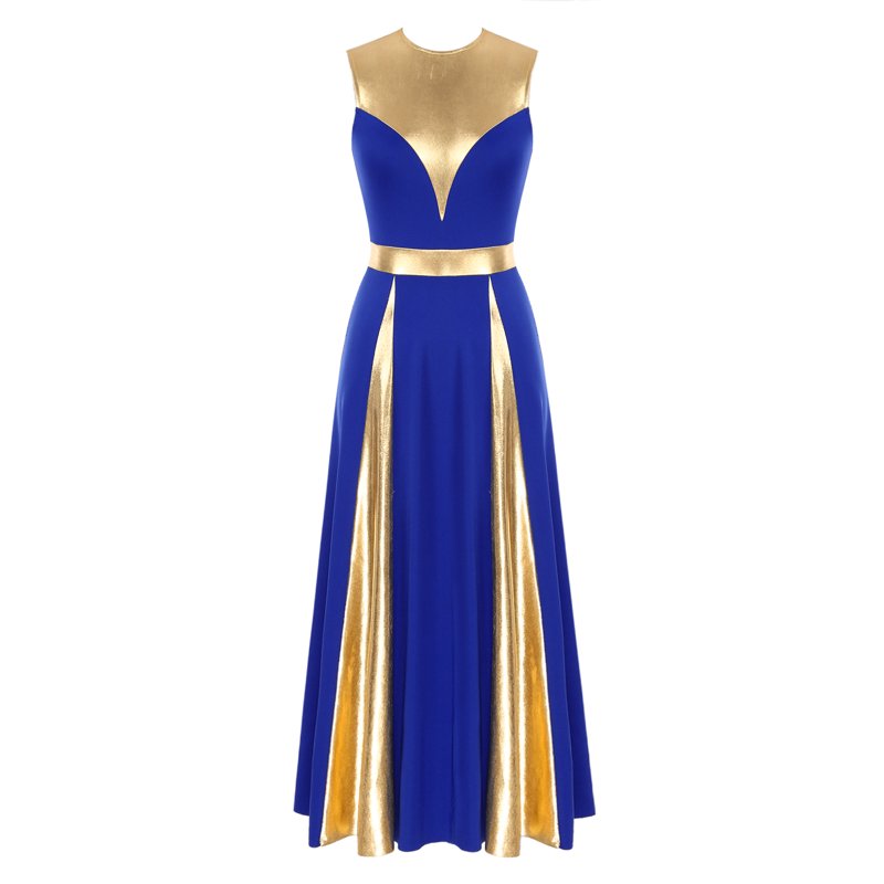 Women's Sleeveless Worship Dance Dress - Metallic Patchwork, Blue XL