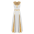 Women's Sleeveless Worship Dance Dress with Metallic Patchwork - White, M