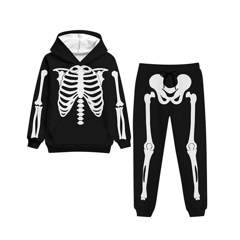 Halloween Skeleton Print Kids Hoodie and Jogger Set - Black, 4-5 Years