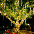 10cm Warm White Falling Rain Fairy String Lights - Waterproof Meteor Shower LED Icicle Cascading Lights for Xmas Wedding Party
